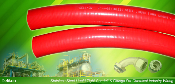 Stainless Steel Liquid Tight Conduit and Stainless Steel Fittings For Chemical Industry Wiring