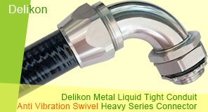 Delikon Metal Liquid Tight Conduit with Anti Vibration Heavy Series Swivel Stainless Steel Connector for applications involving high levels of vibration