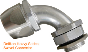 Delikon Heavy Series Swivel Connector is tough, durable, and has an internal grounding clamp that provides proper shield termination and grounding to ensure the safety of workers and equipment.